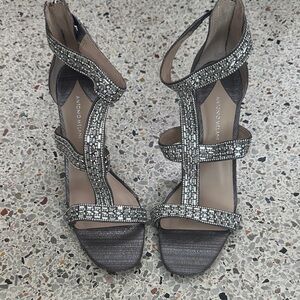 Antonio Melani silver rhinestone embellished heels open toe 8.5 formal cocktail